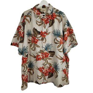 Caribbean 3XB Floral Tropical Button up Shirt 100%‎ Silk Tan